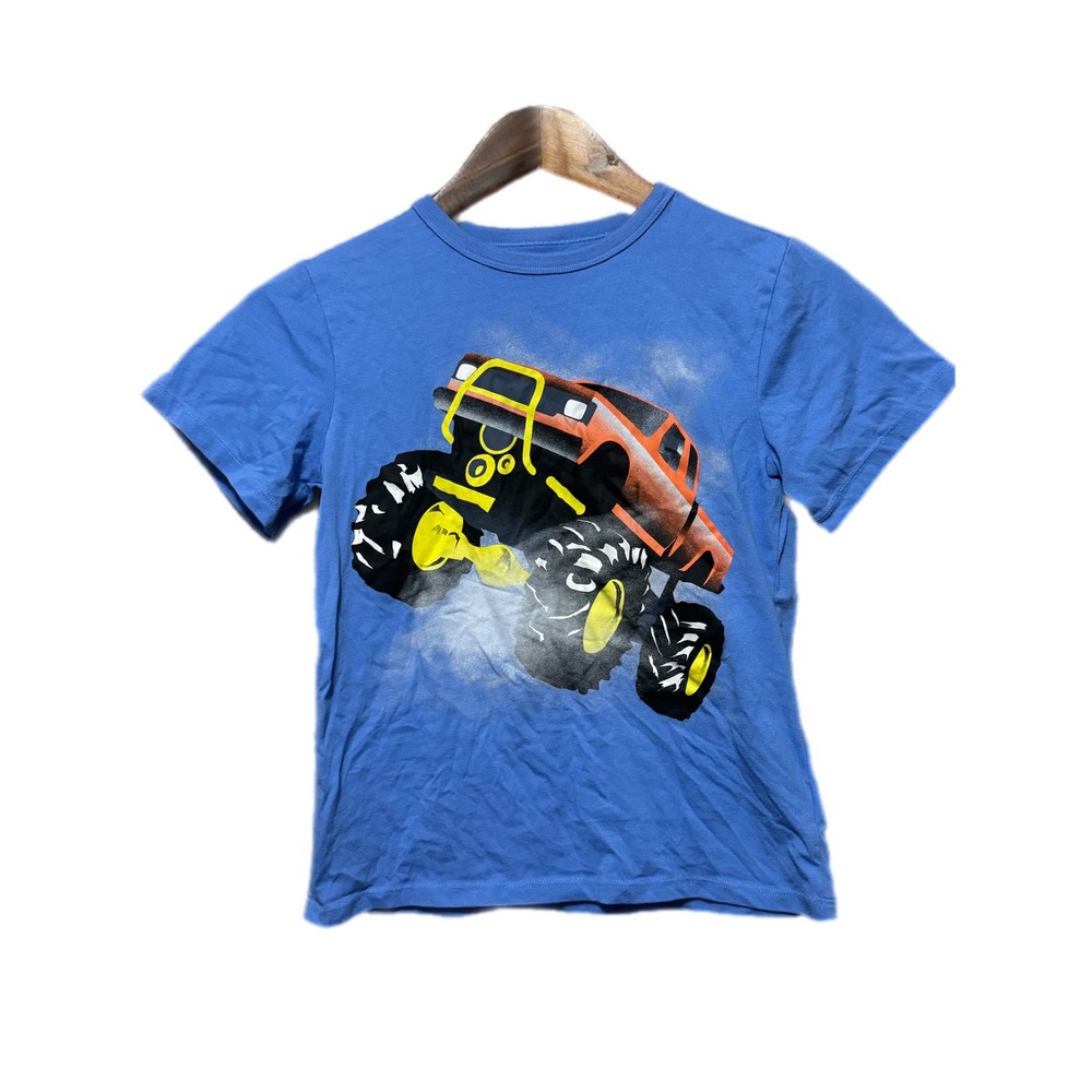 The Childrens Place Monster Truck Tee Kids Size 7/8 Blue Excellent Graphic Shirt